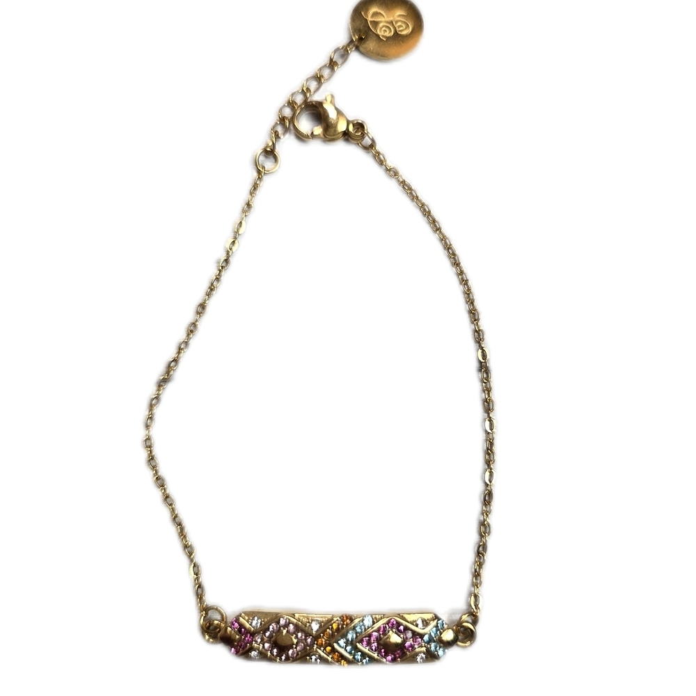 Plunder Gold-Tone Bar Bracelet with Pink & Light Blue Accents Non Tarnish